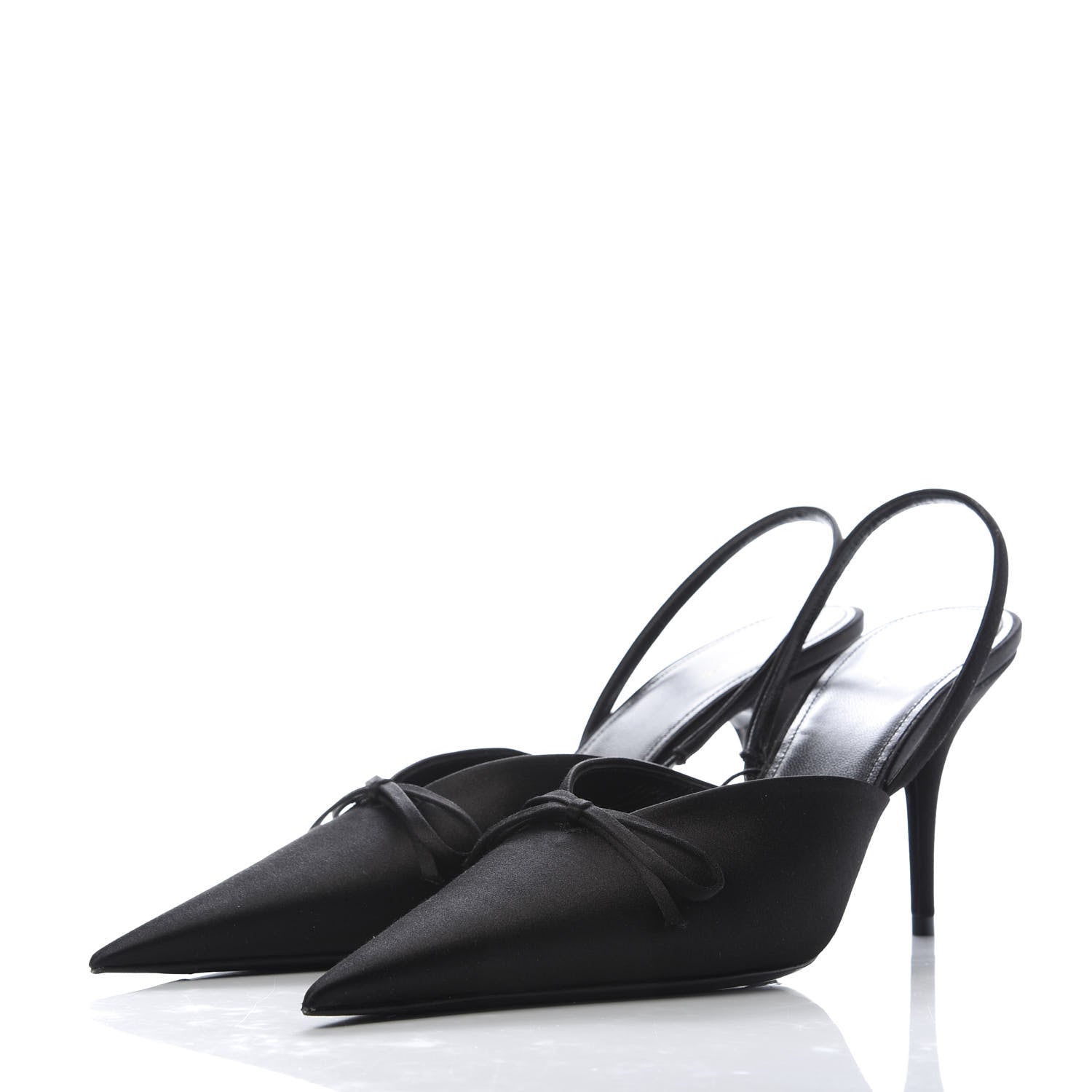 Balenciaga Satin Pointed Toe Knife Slingback Mules 41 Black 3 of 9