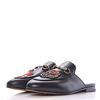 Gucci Calfskin Crystal Tiger Embroidered Womens Princetown Slippers 36 Black 3 of 10