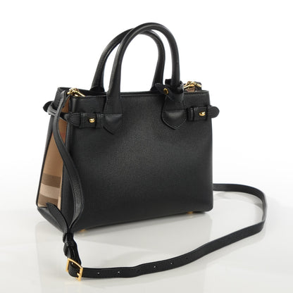 Burberry Grainy Calfskin House Check Small Banner Tote Black 3 of 7
