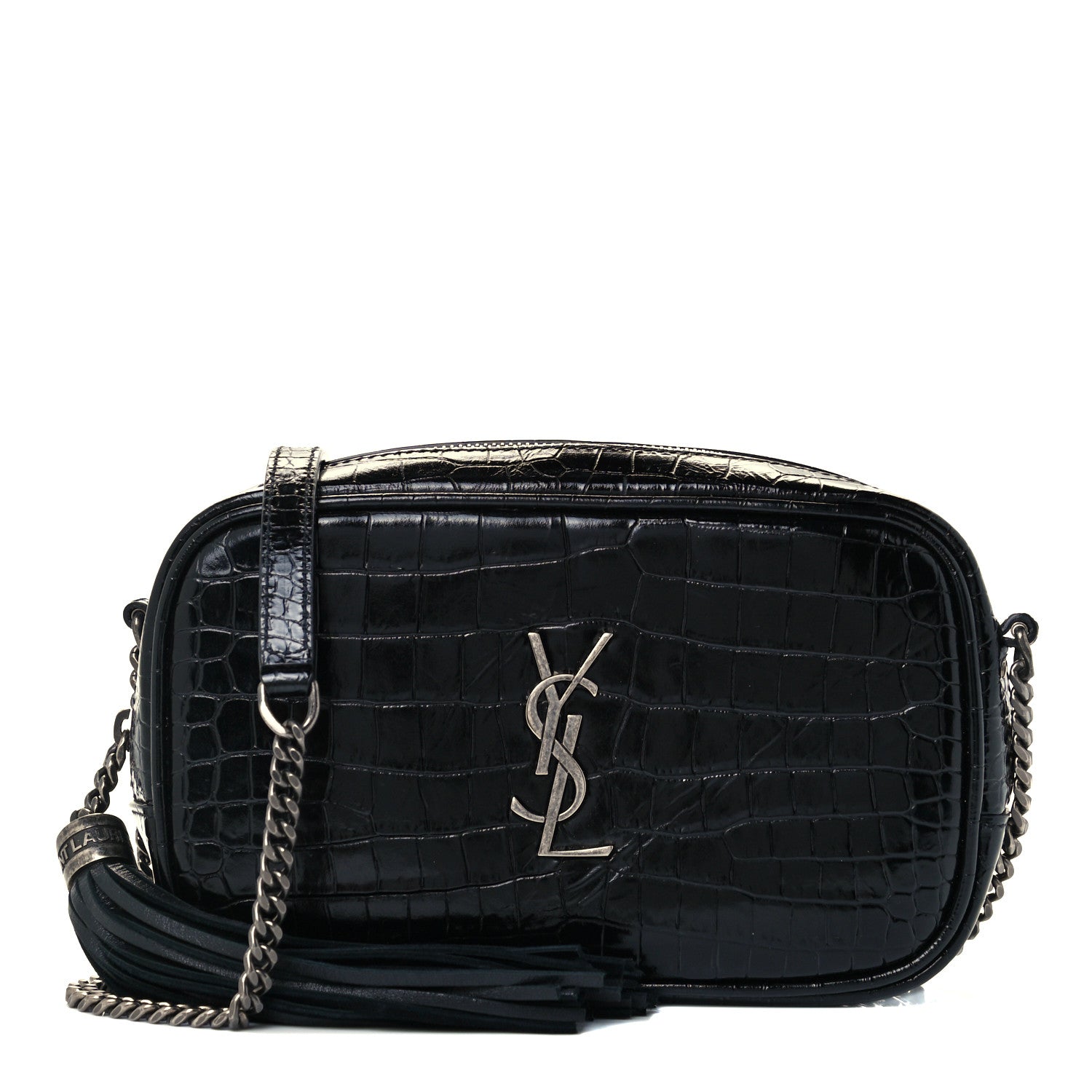 Saint Laurent Calfskin Crocodile Embossed Monogram Mini Lou Camera Bag Black 1 of 11