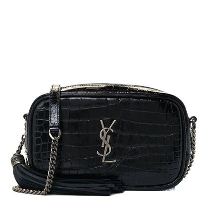 Saint Laurent Calfskin Crocodile Embossed Monogram Mini Lou Camera Bag Black 1 of 11