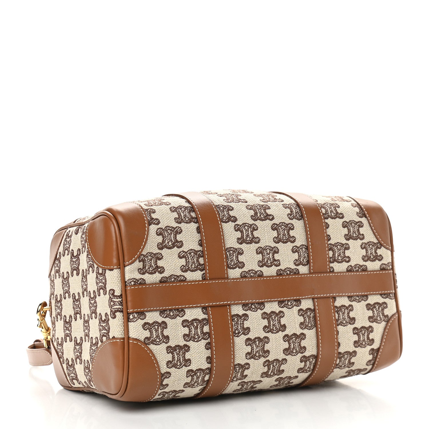 Celine Triomphe Textile Calfskin Small Boston Bag Brown 3 of 7