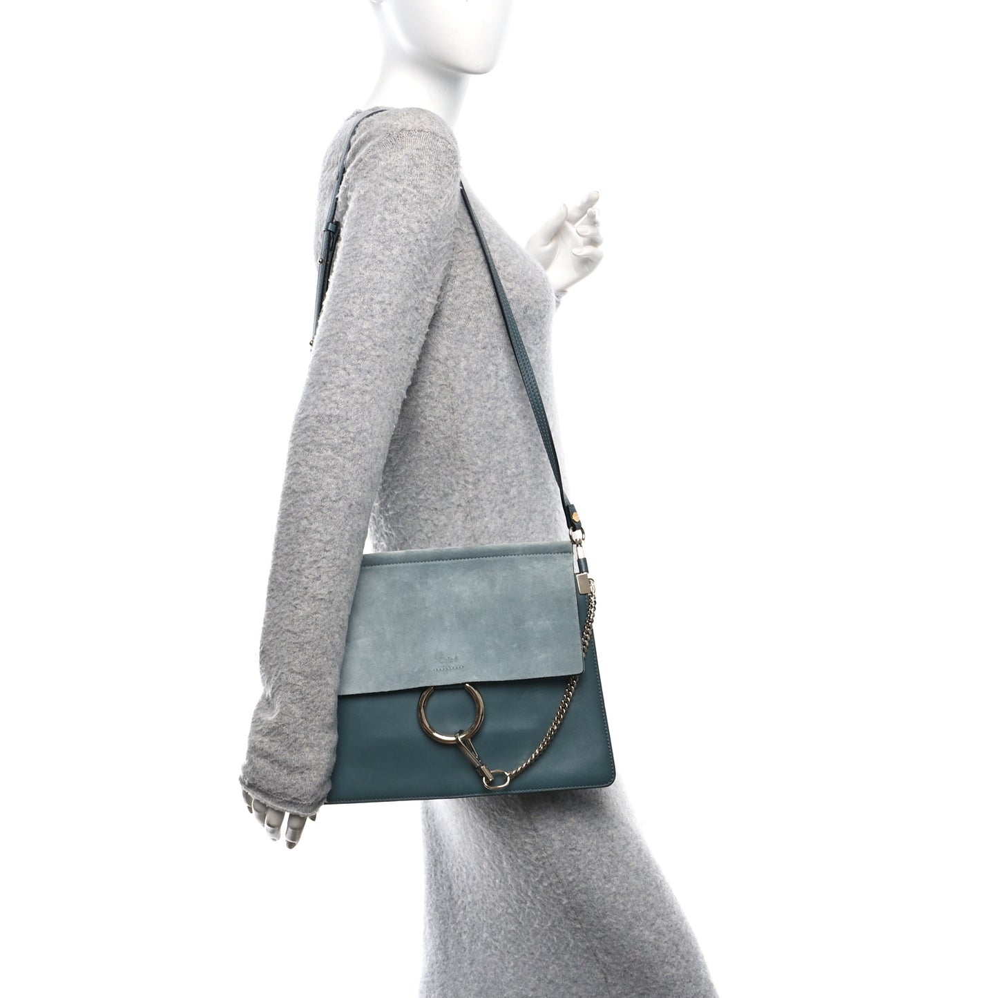 Suede Calfskin Medium Faye Shoulder Bag Cloudy Blue