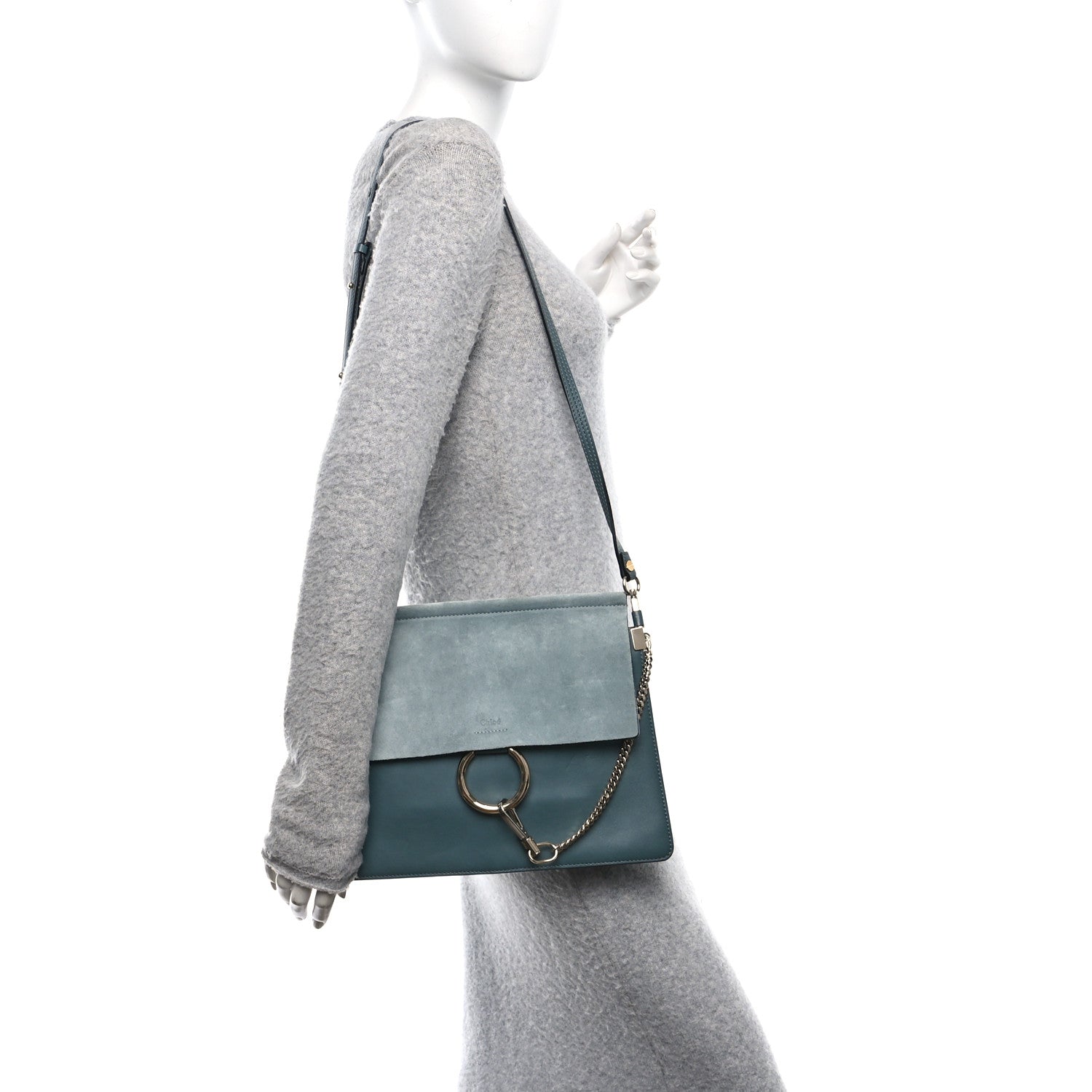Chloe Suede Calfskin Medium Faye Shoulder Bag Cloudy Blue 2 of 9