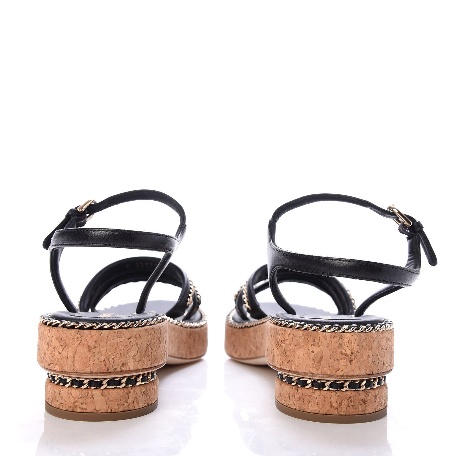 Chanel Lambskin Chain Cork Sandals 39 Black 6 of 9