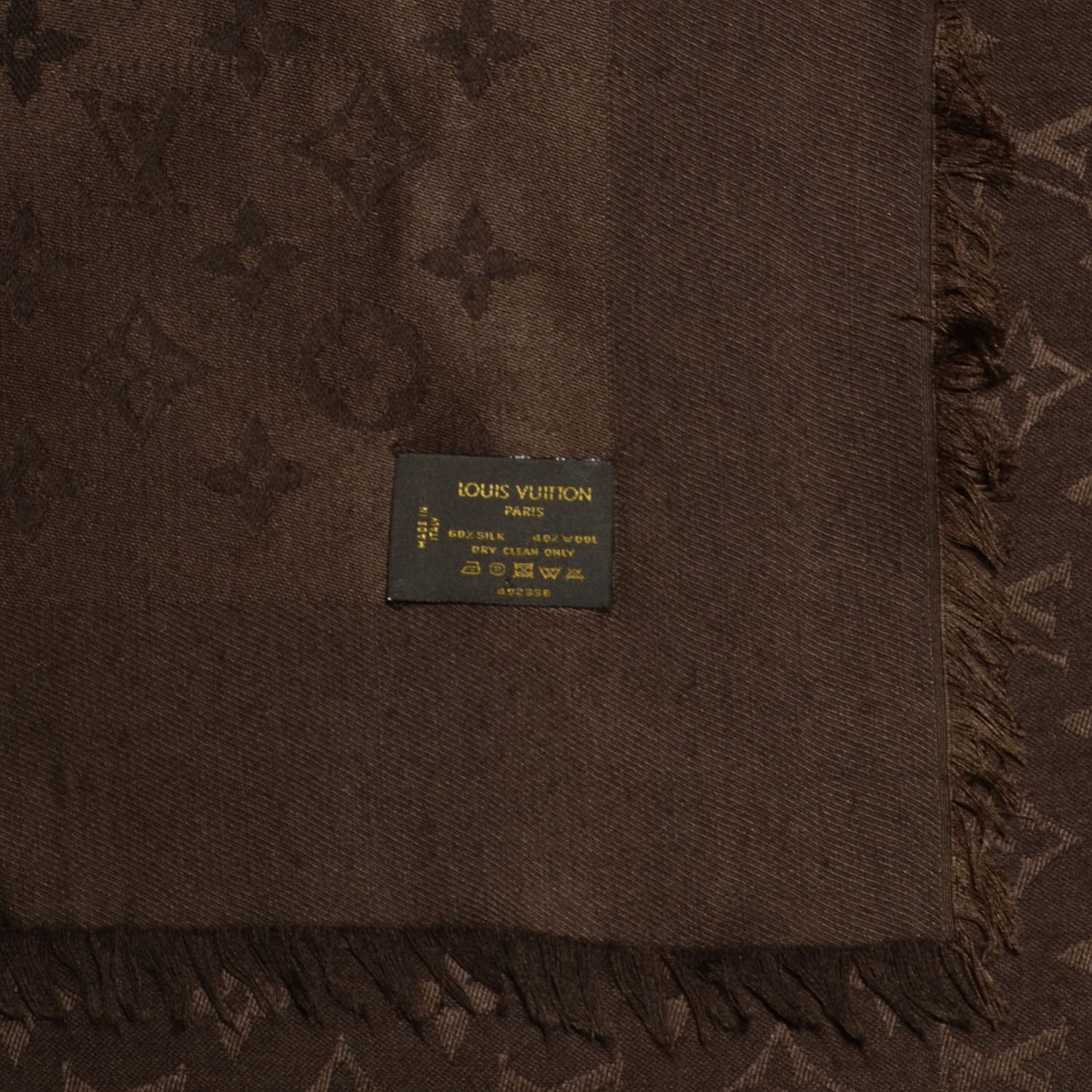 Silk Wool Monogram Denim Shawl Chocolate