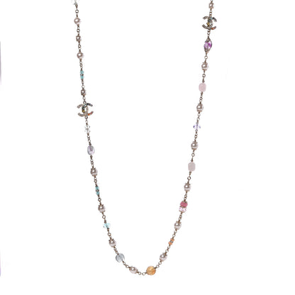 Chanel Crystal Pearl Glass CC Long Necklace Light Gold 1 of 5