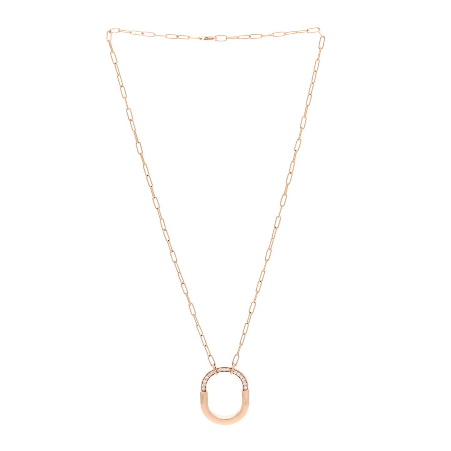 18K Rose Gold Diamond Medium Lock Pendant Necklace
