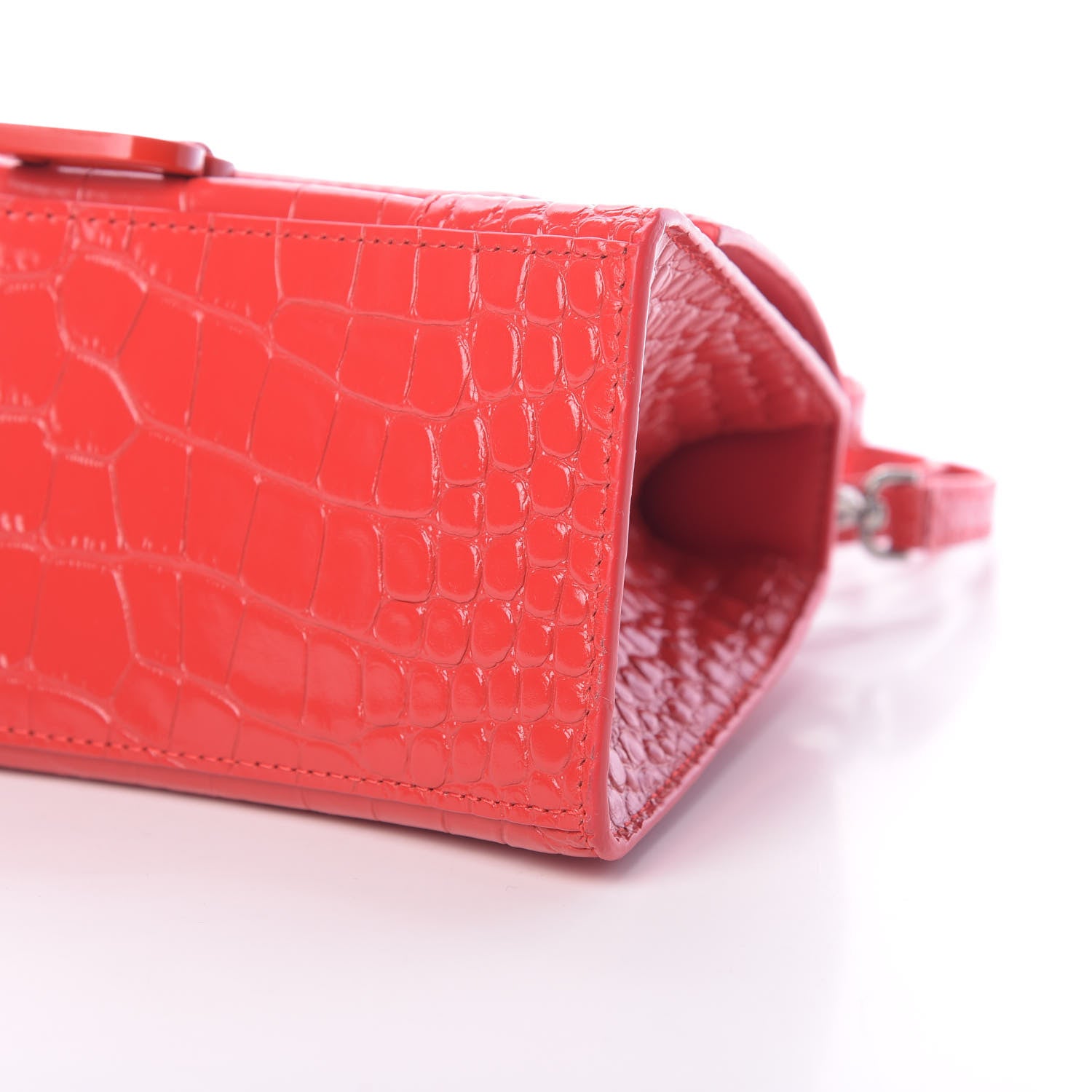 Balenciaga Shiny Calfskin Tonal B Crocodile Embossed Small Hourglass Top Handle Bag Bright Red 11 of 13