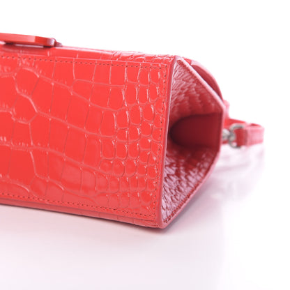 Balenciaga Shiny Calfskin Tonal B Crocodile Embossed Small Hourglass Top Handle Bag Bright Red 11 of 13