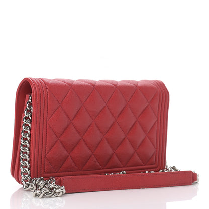 Chanel Caviar Quilted Boy Wallet On Chain WOC Red 3 of 15