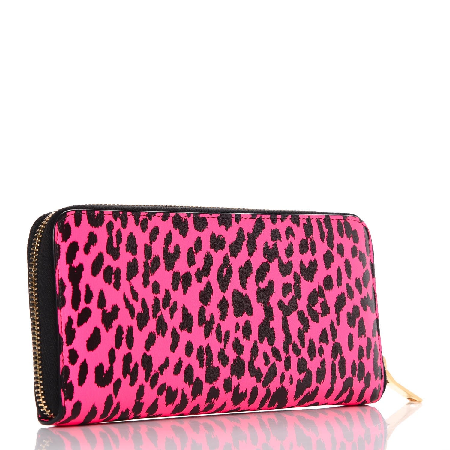 Saint Laurent Calfskin Printed Leopard Classic Letters Zip Around Wallet Pink 3 of 7