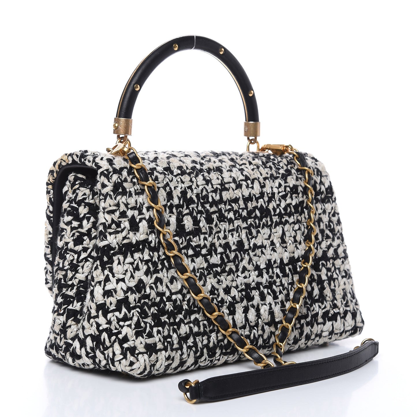 Crochet Small Coco Handle Flap Black Beige