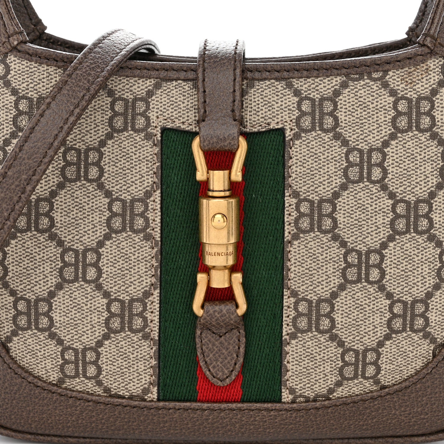 Gucci X BALENCIAGA BB Supreme Monogram Calfskin Web Mini Jackie 1961 Hobo Beige Ebony 9 of 11