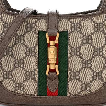 Gucci X BALENCIAGA BB Supreme Monogram Calfskin Web Mini Jackie 1961 Hobo Beige Ebony 9 of 11
