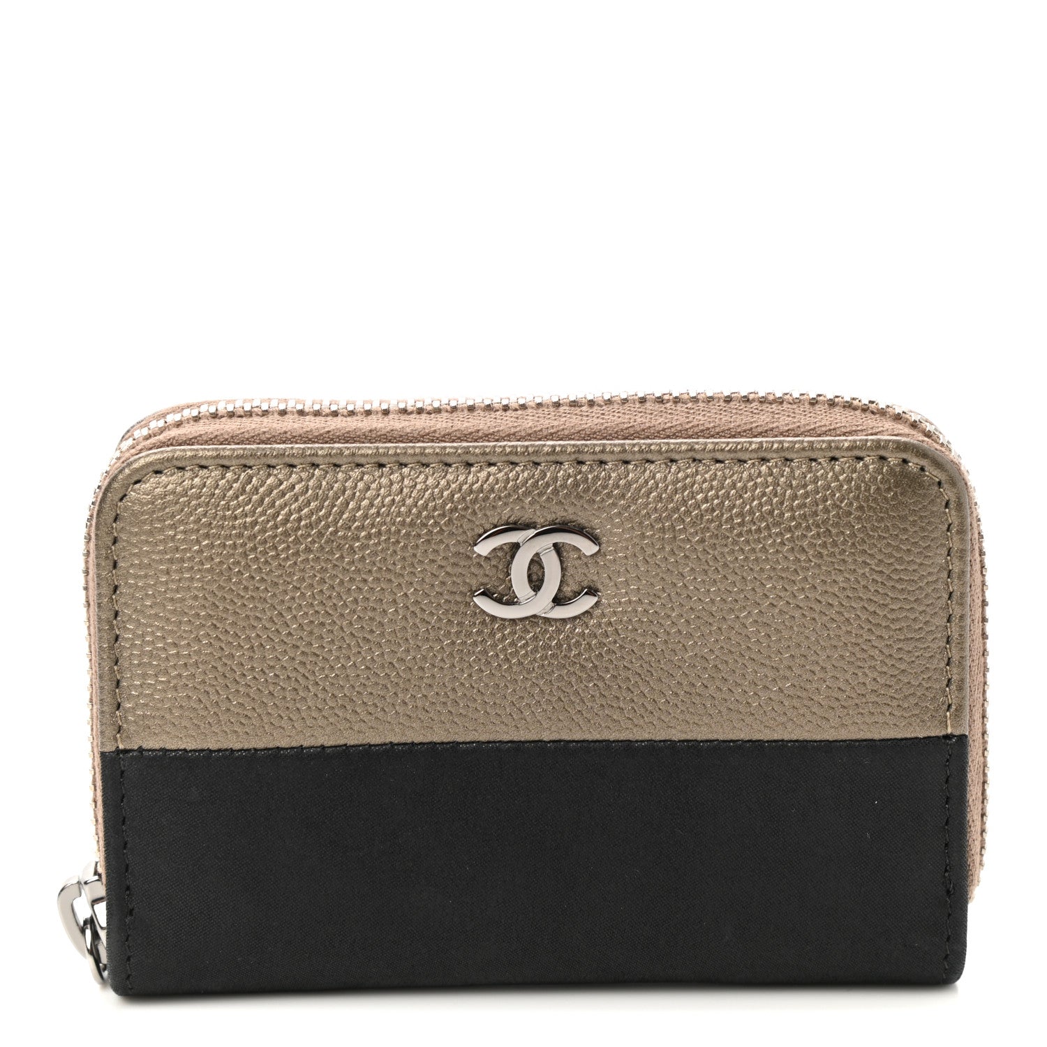 Chanel Iridescent Caviar Satin Zip Coin Purse Light Gold Black 1 of 8