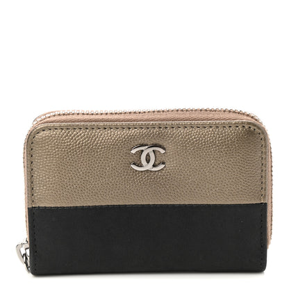 Chanel Iridescent Caviar Satin Zip Coin Purse Light Gold Black 1 of 8