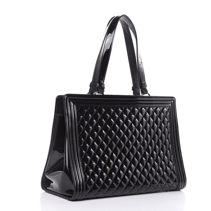 Chanel Patent Calfskin Quilted Plexiglass Boy Shopping Tote Black 3 of 17