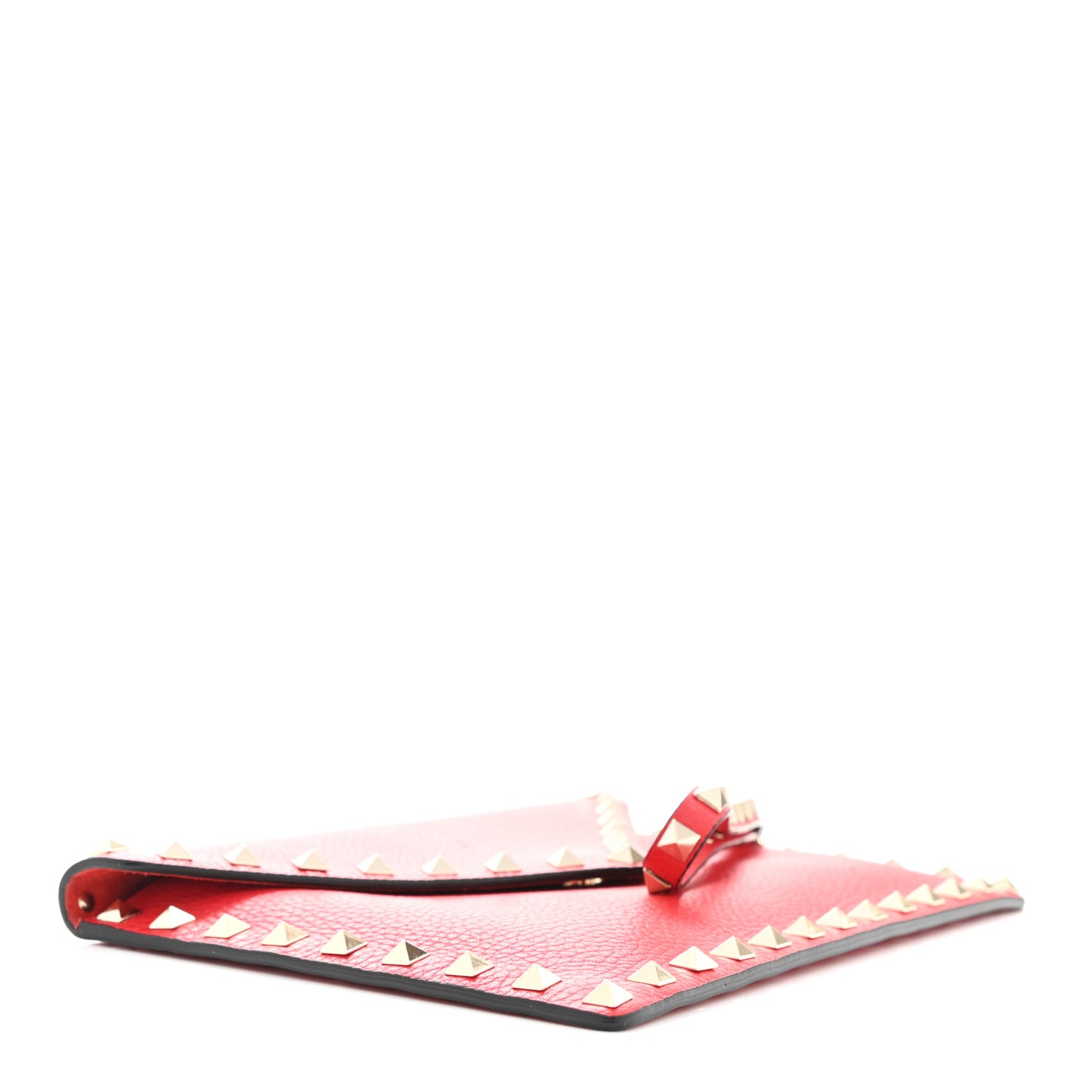Pebbled Calfskin Medium Rockstud Envelope Flat Wristlet Pouch Rouge Pur