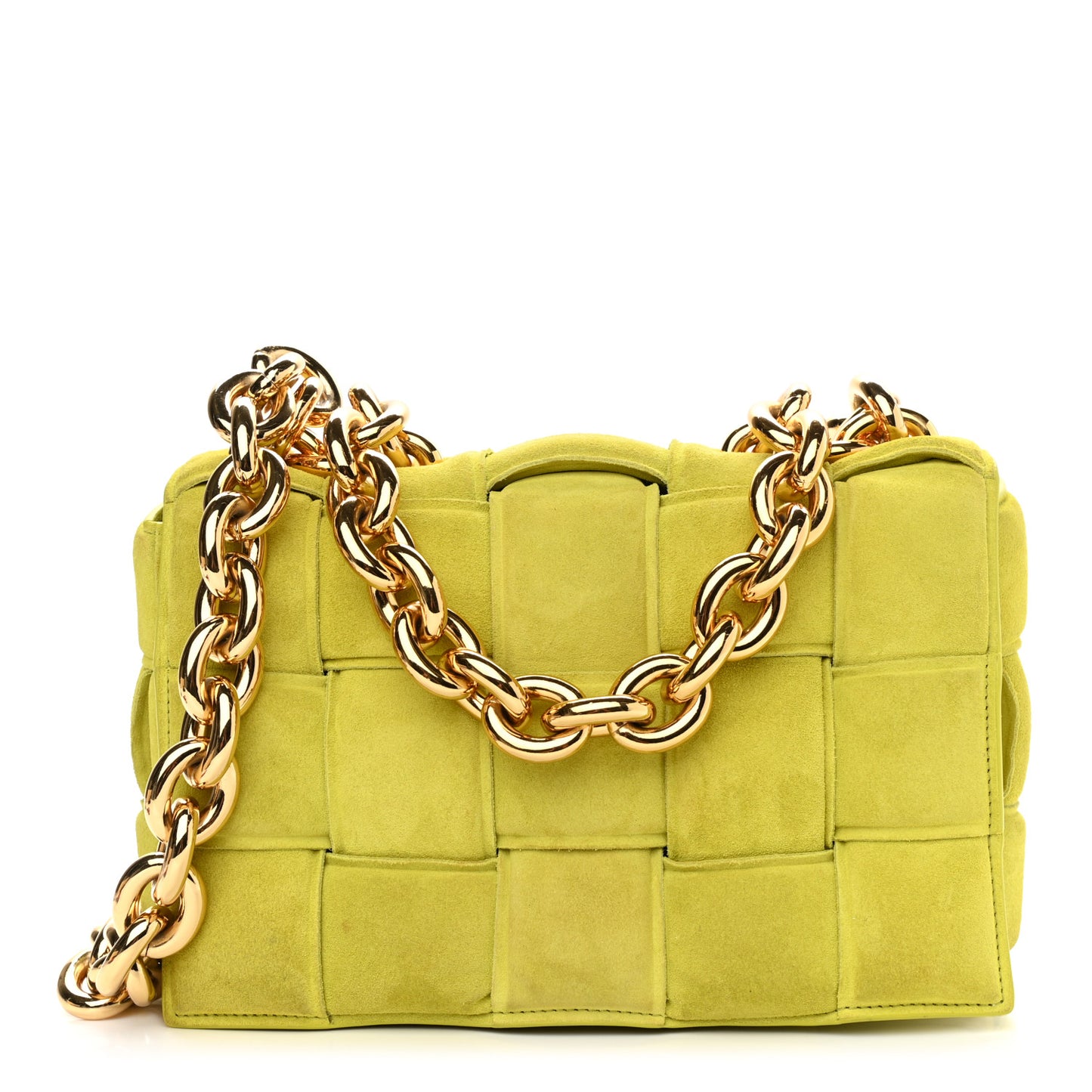 Suede Maxi Intrecciato Padded Chain Cassette Crossbody Bag Kiwi