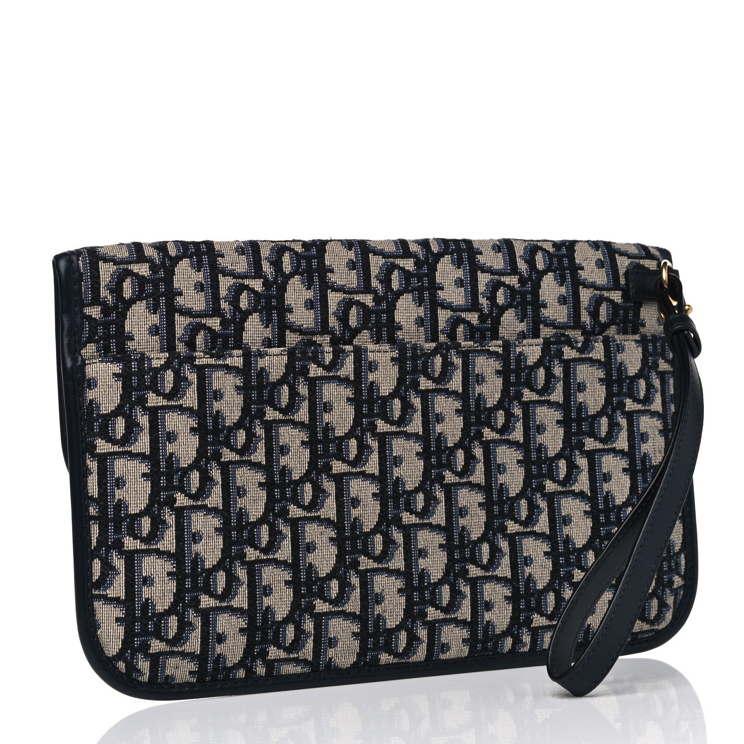 Christian Dior Oblique Flap Pouch Clutch Blue 2 of 5