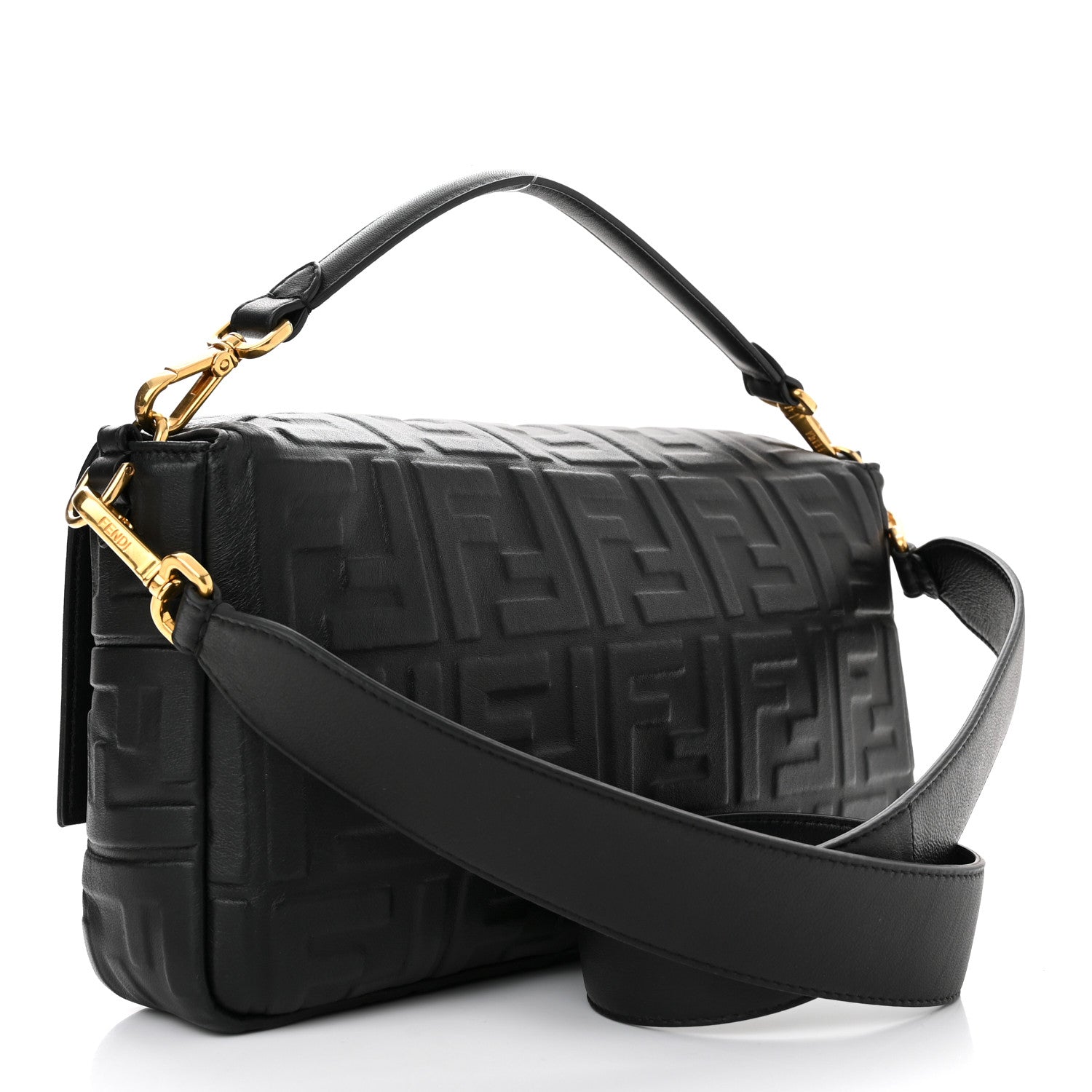 Fendi Nappa FF 1974 Embossed Large Baguette Black 4 of 12