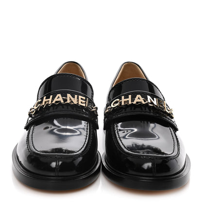 Chanel Shiny Calfskin Logo Loafers 38 Black 2 of 10