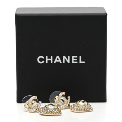 Chanel Pearl Crystal CC Heart Drop Earrings Gold White 5 of 5