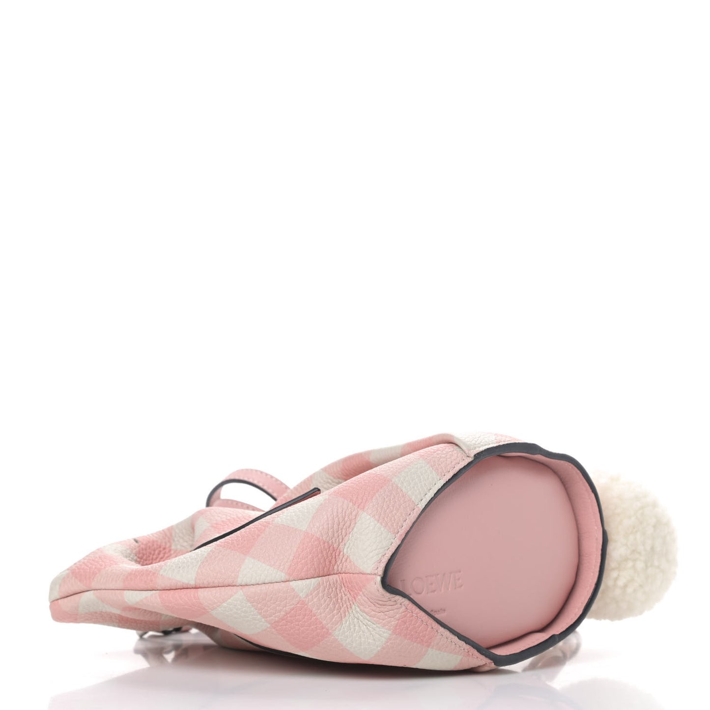 Calfskin Shearling Gingham Mini Bunny Crossbody Bag Pink