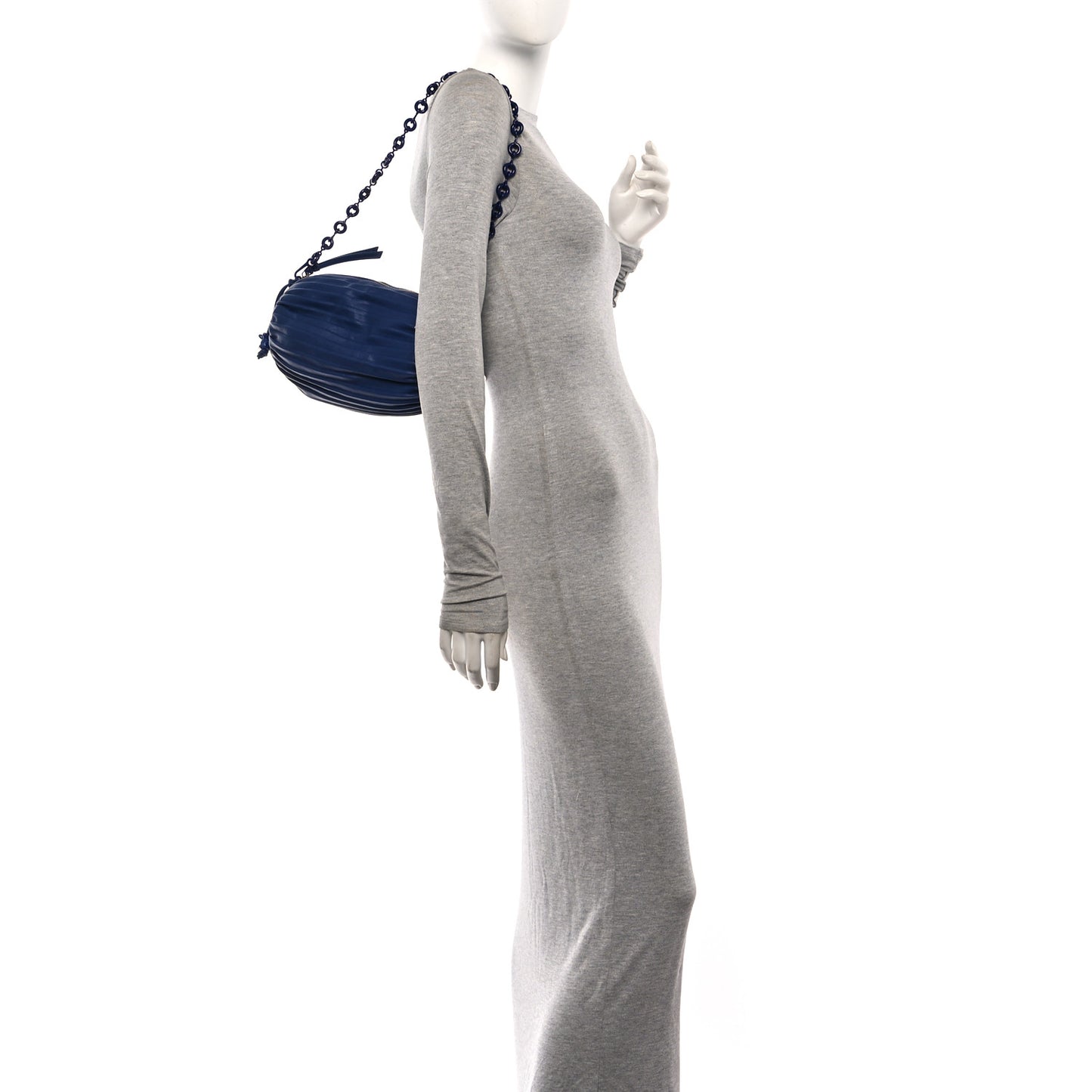 Lambskin Pleated Bracelet Pouch Chain Shoulder Bag Blue