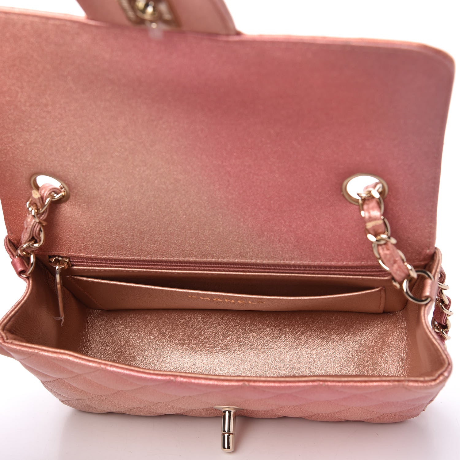 Chanel Metallic Lambskin Quilted Ombre Mini Rectangular Flap Pink 5 of 11