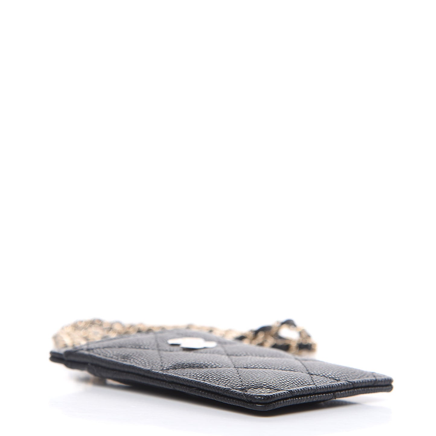 Caviar Quilted Card Holder On Chain Black