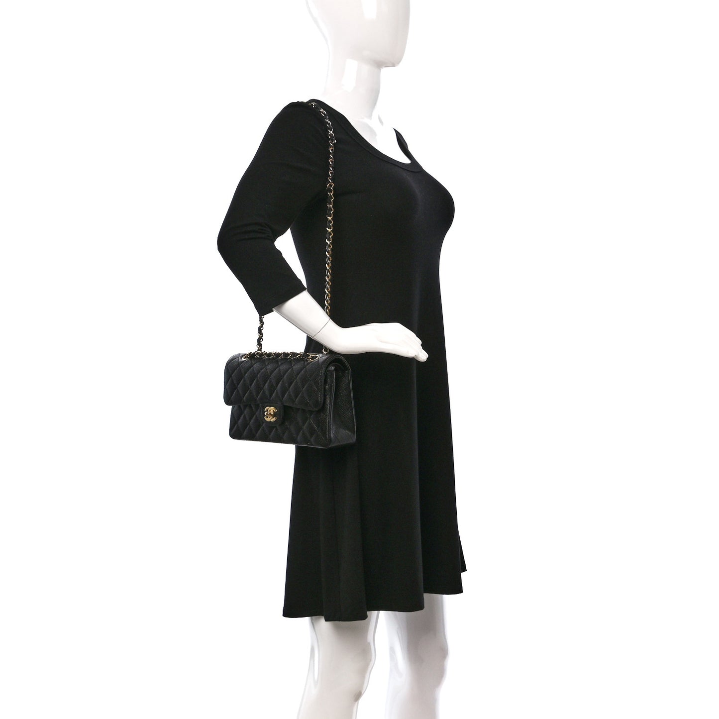 Caviar Quilted Small Double Flap Black