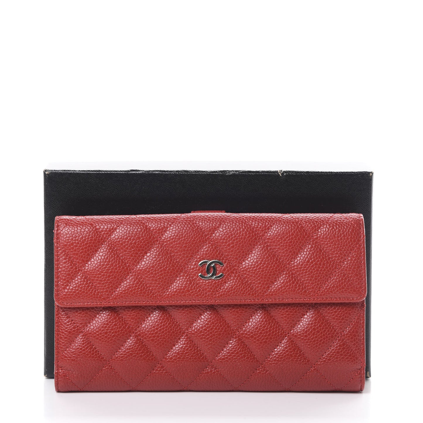 Caviar Quilted CC Long Double Wallet Red