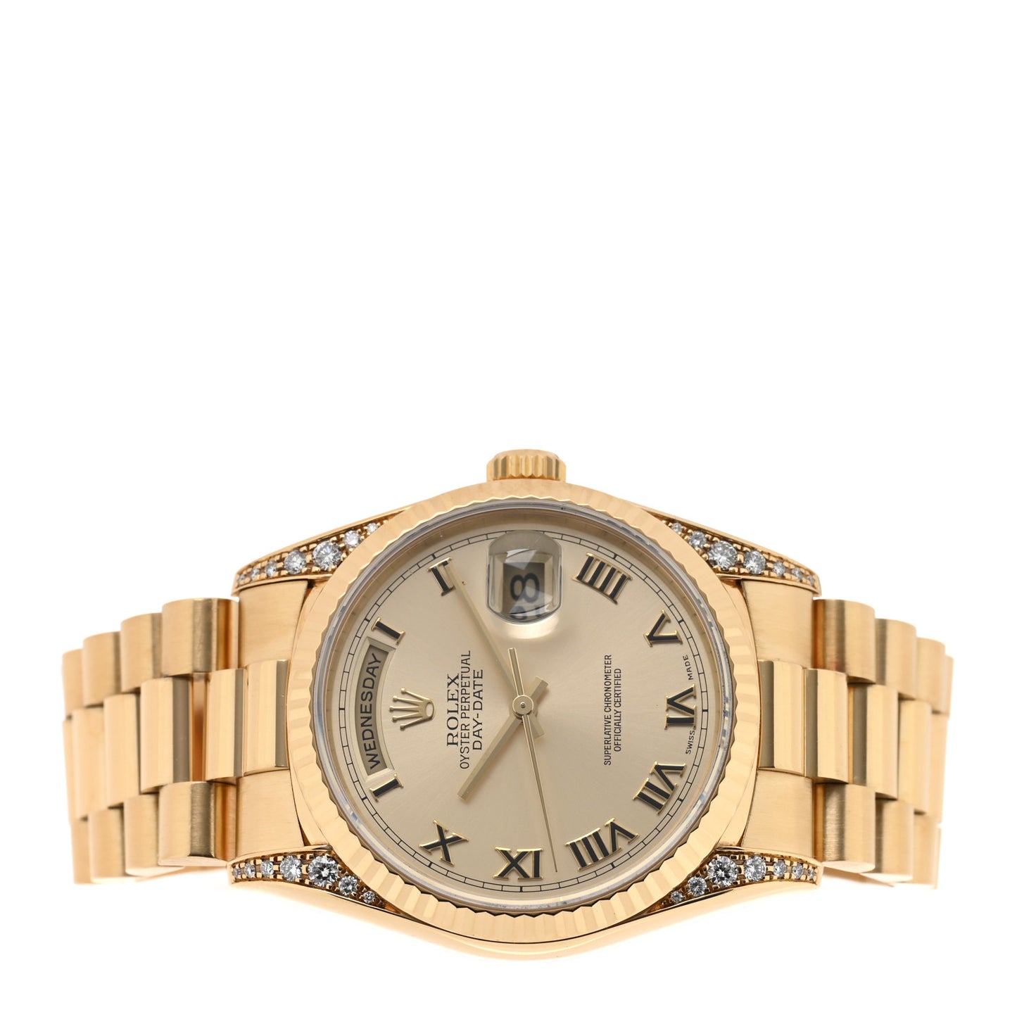 18K Yellow Gold Diamond 36mm Oyster Perpetual Day-Date President Watch Champagne Roman 18338