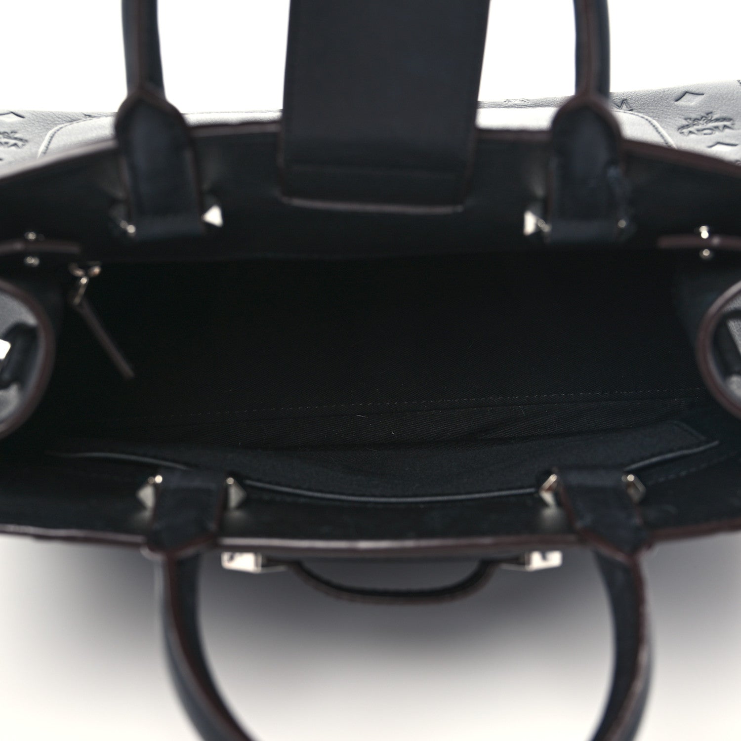 MCM Calfskin Ottoman Essential Visetos Medium Tote Bag Black 4 of 8