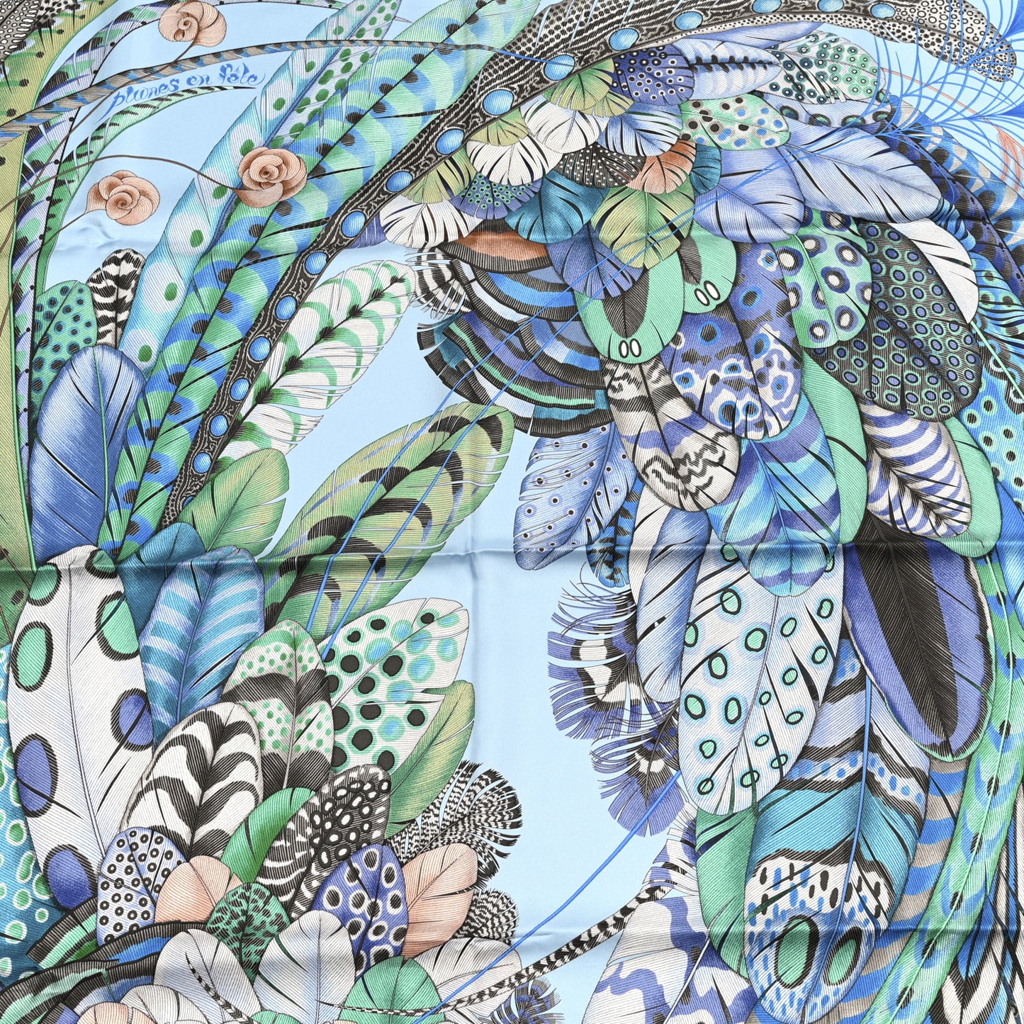 Silk Plumes En Fete Scarf 90 Ciel Vert Brun