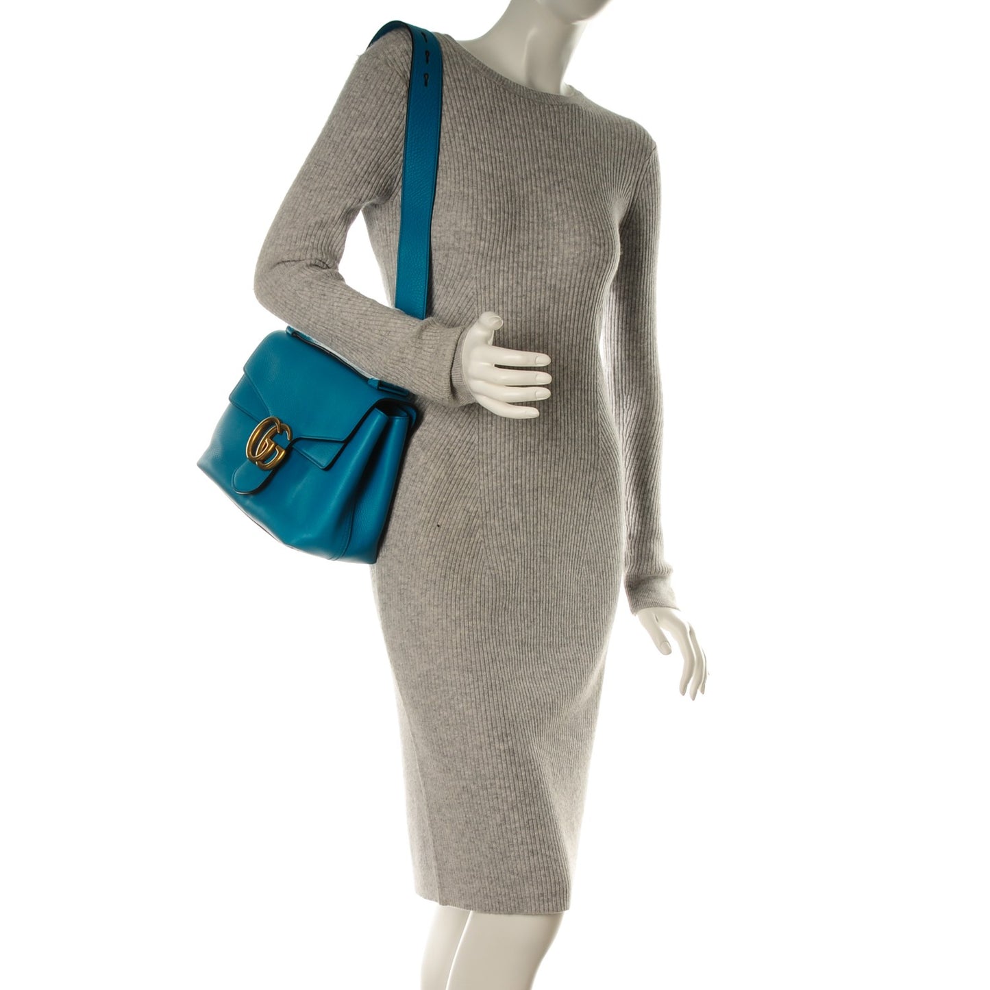 Calfskin GG Marmont Shoulder Bag Turquoise