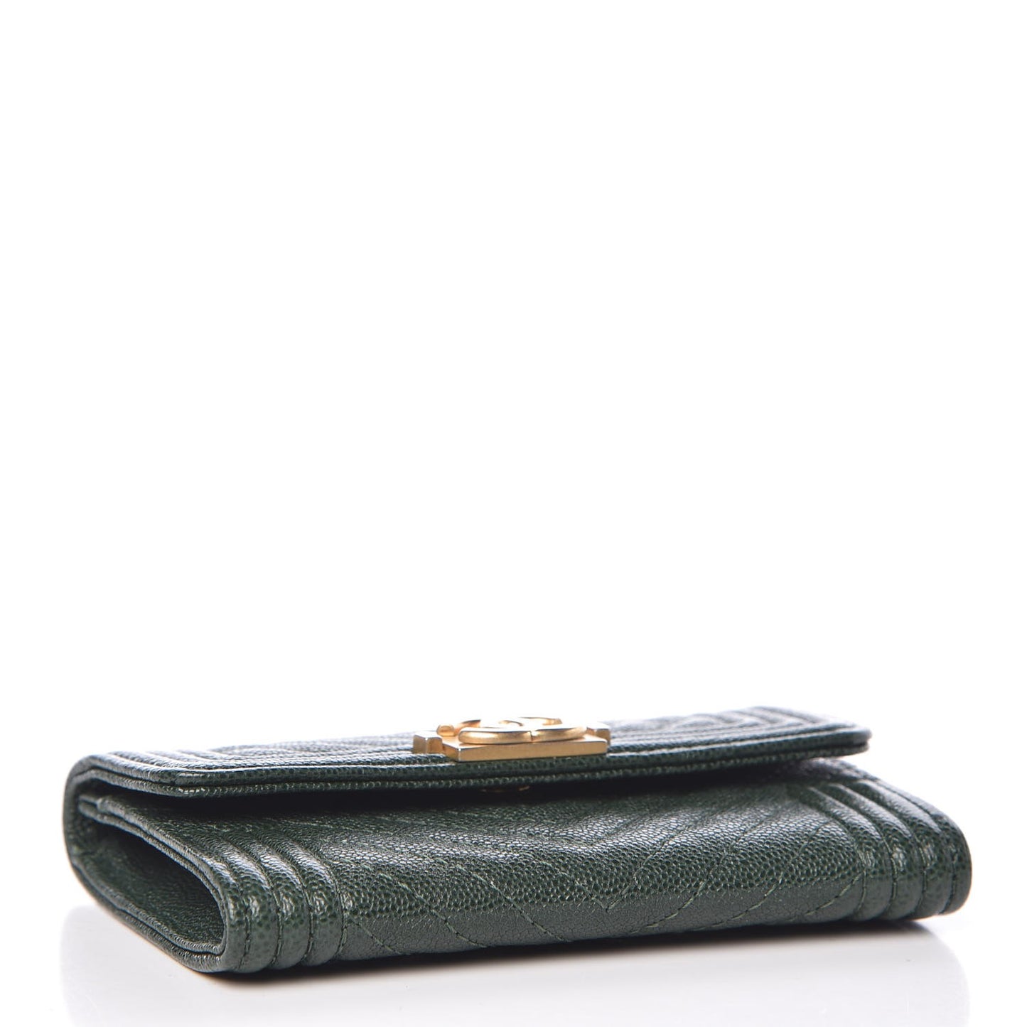 Caviar Chevron Quilted Boy Card Holder Wallet Green