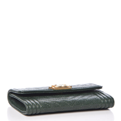 Chanel Caviar Chevron Quilted Boy Card Holder Wallet Green 4 of 9