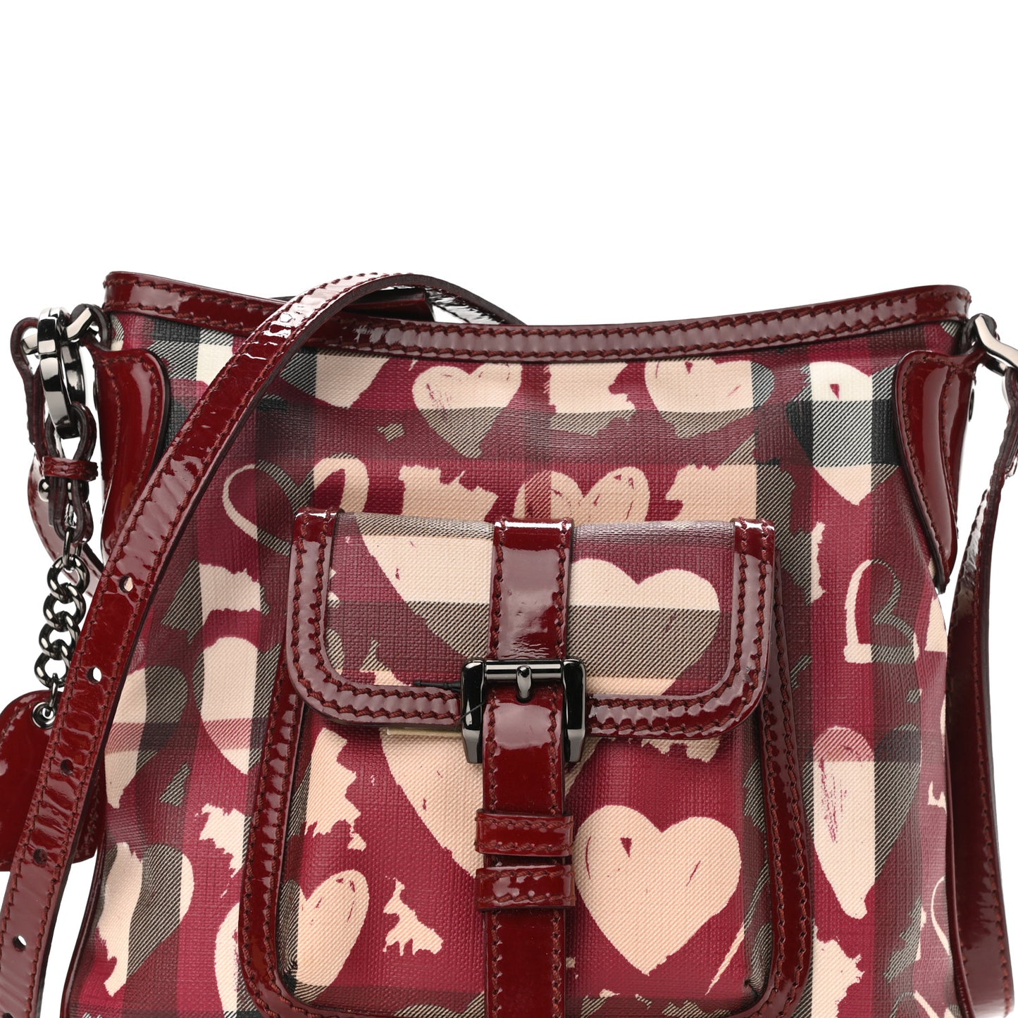 Nova Check Heart Crossbody Clutch Bag Berry Red
