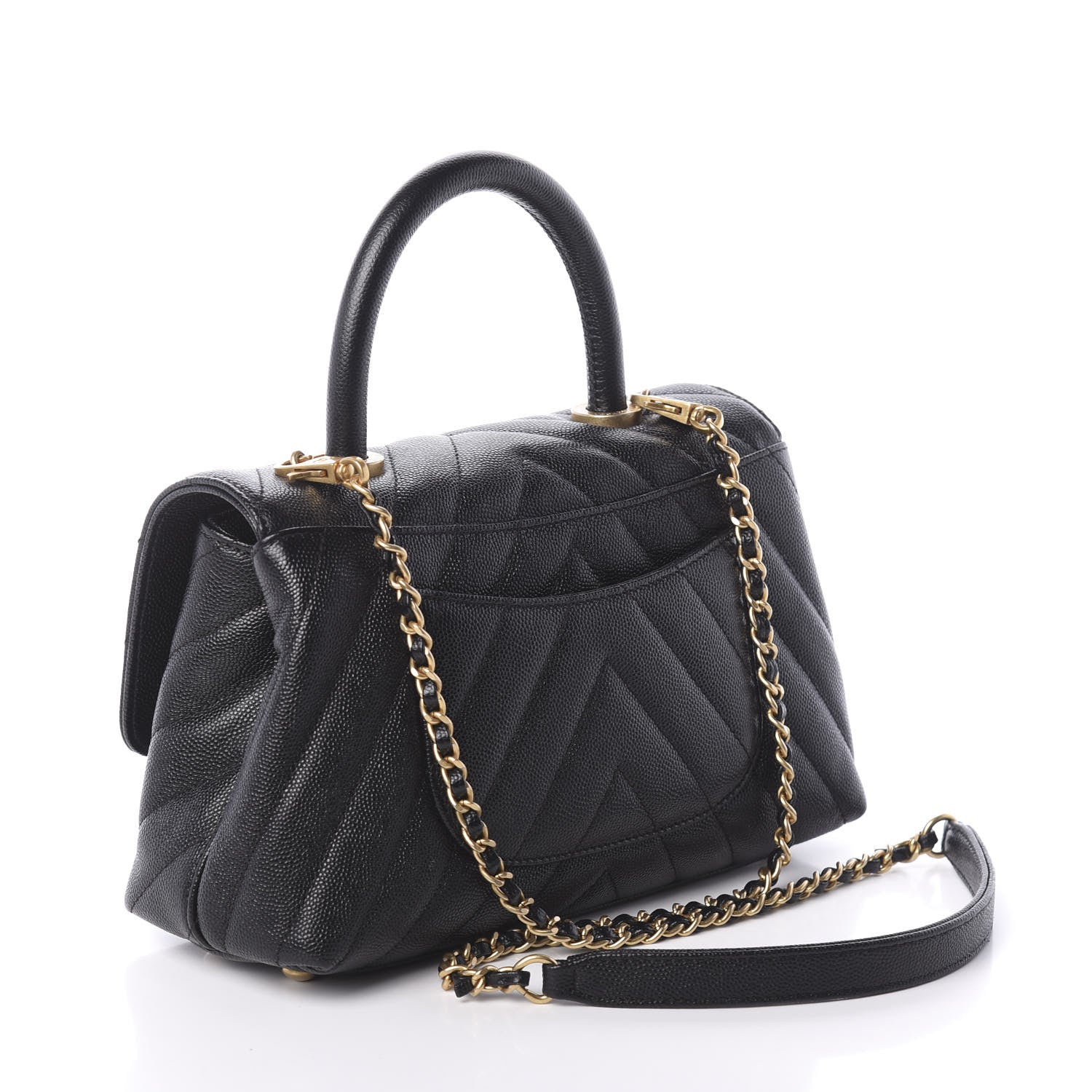 Chanel Caviar Chevron Quilted Mini Coco Handle Flap Black 4 of 11