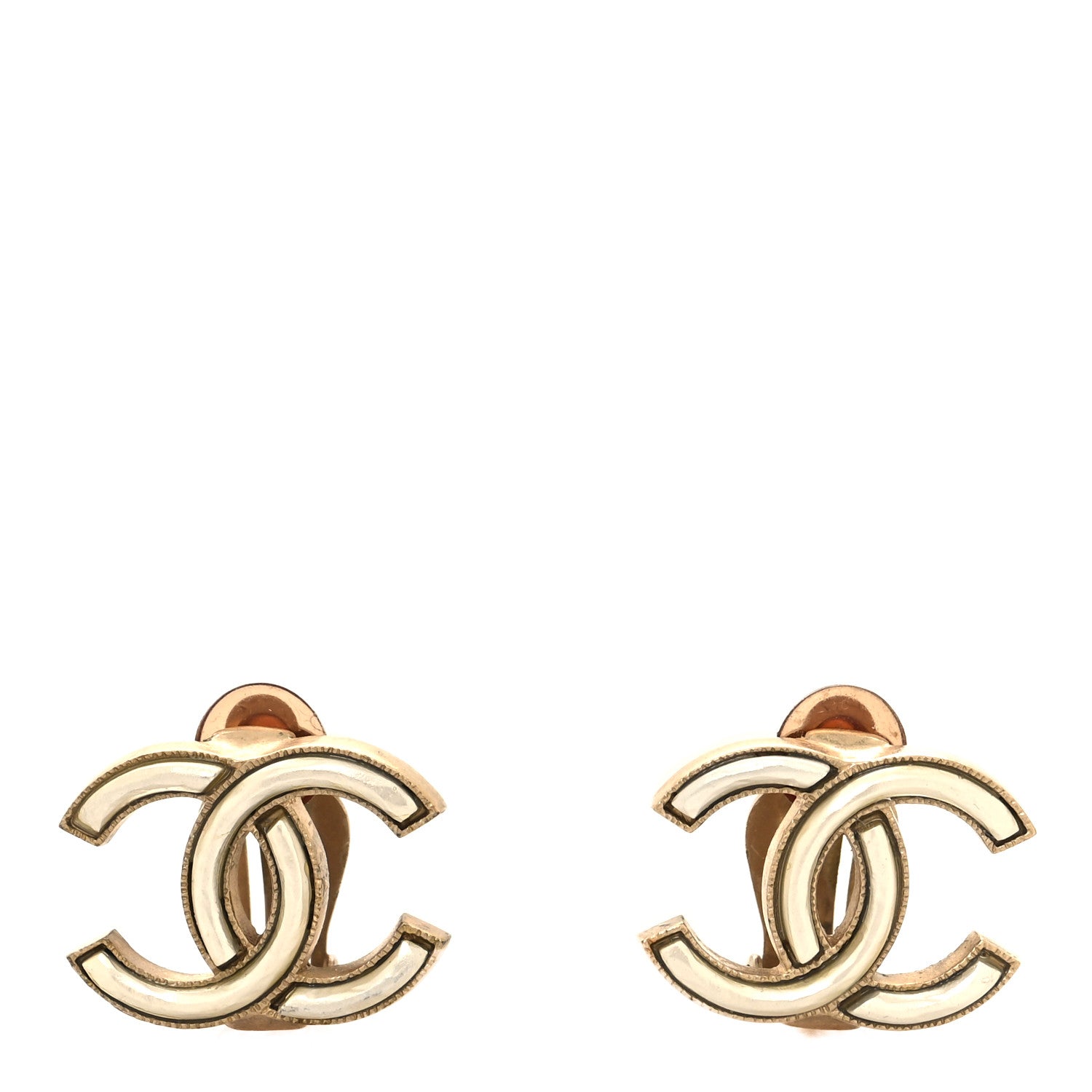 Chanel Metal CC Clip On Earrings Gold Silver 1 of 4