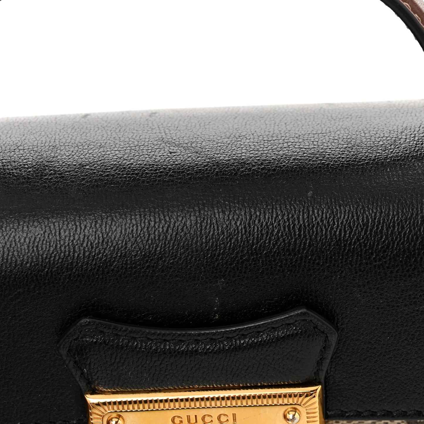 GG Supreme Monogram Calfskin Mini Padlock Top Handle Shoulder Bag Beige Black Cuir