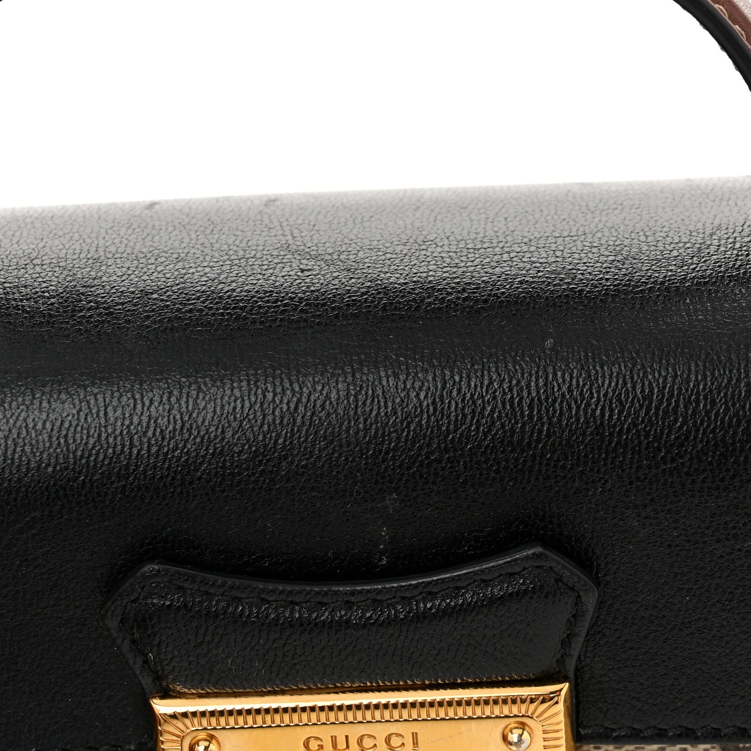 Gucci GG Supreme Monogram Calfskin Mini Padlock Top Handle Shoulder Bag Beige Black Cuir 13 of 14
