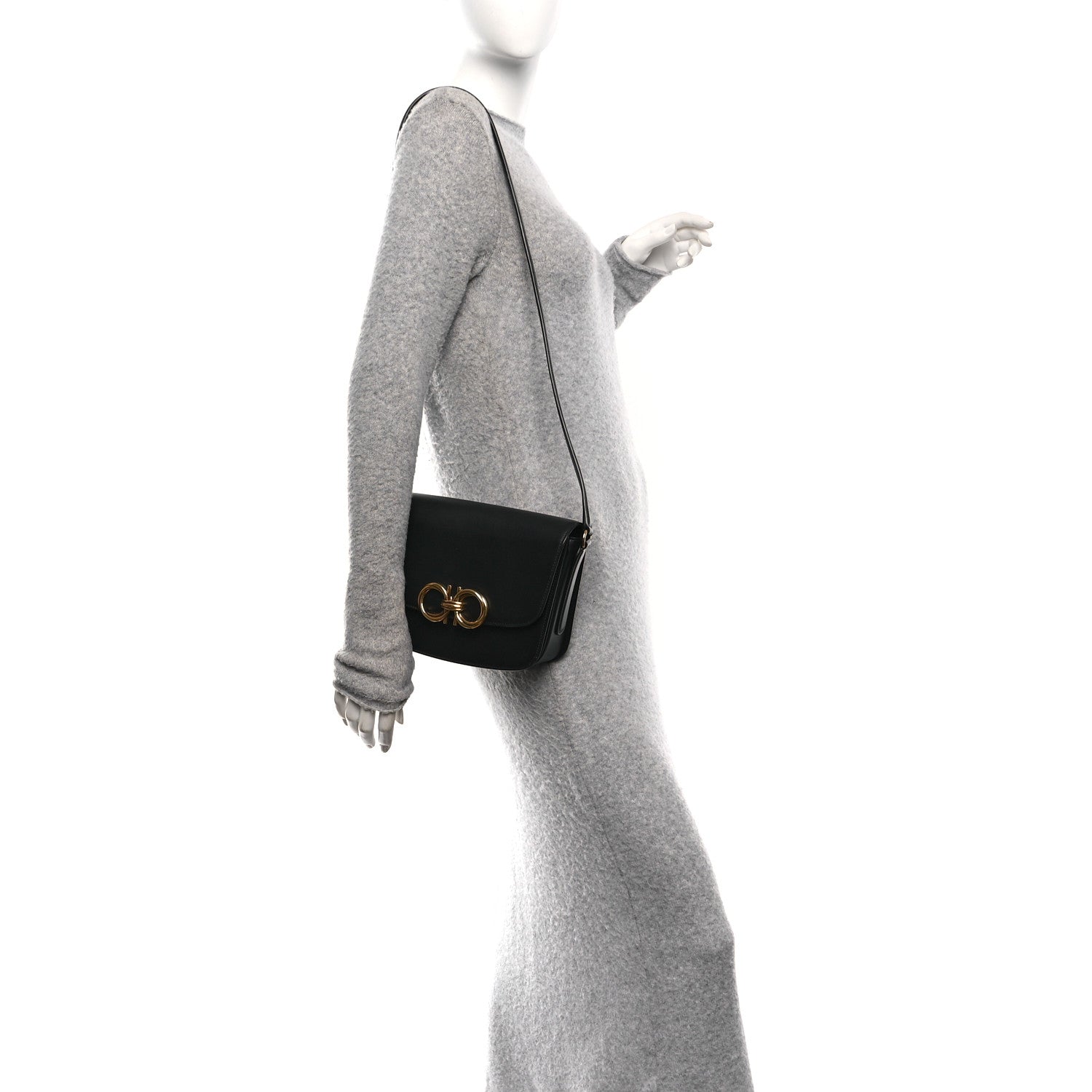 Salvatore Ferragamo Calfskin Gancini Shoulder Bag Black 2 of 15