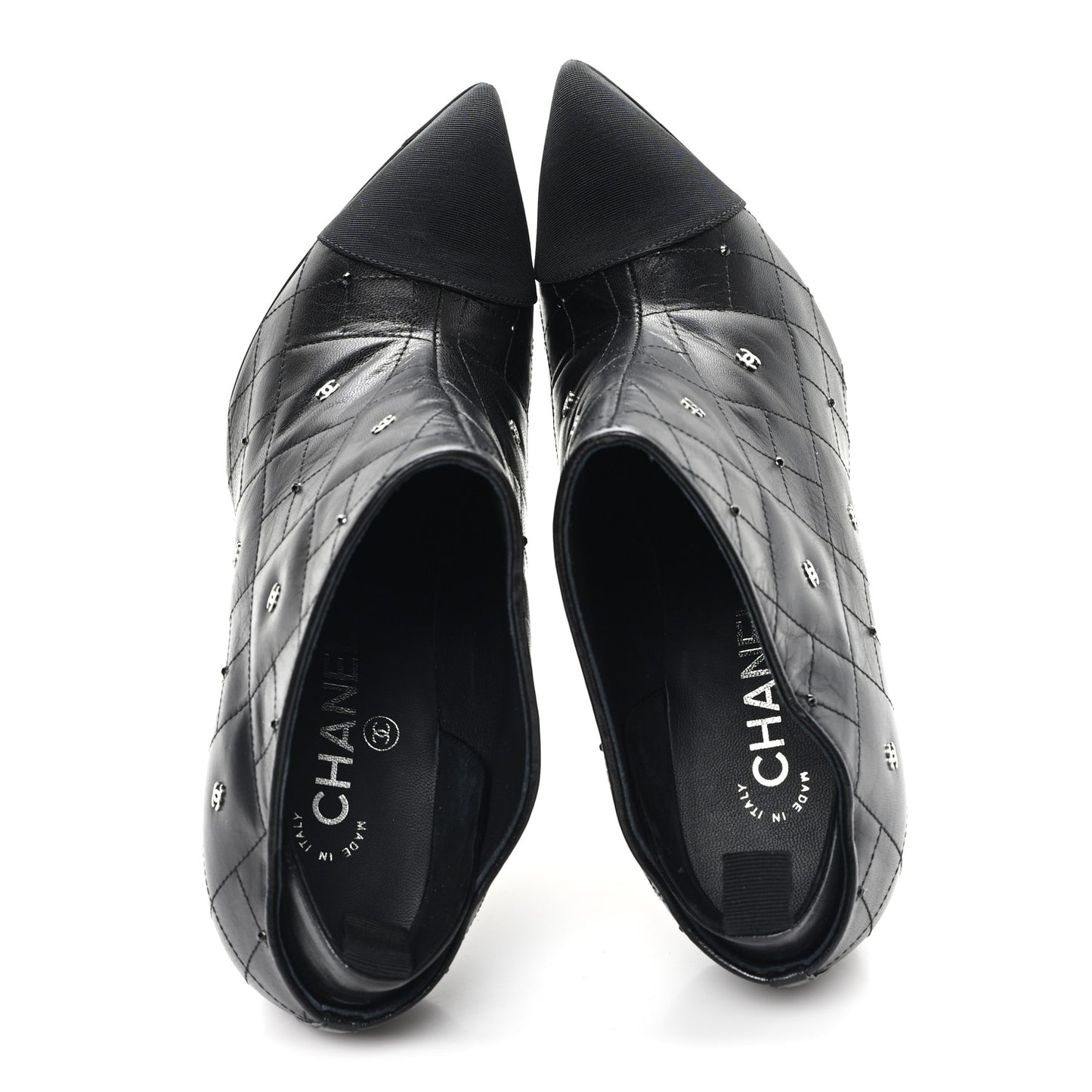 Lambskin Quilted CC Cap Toe Booties 38 Black