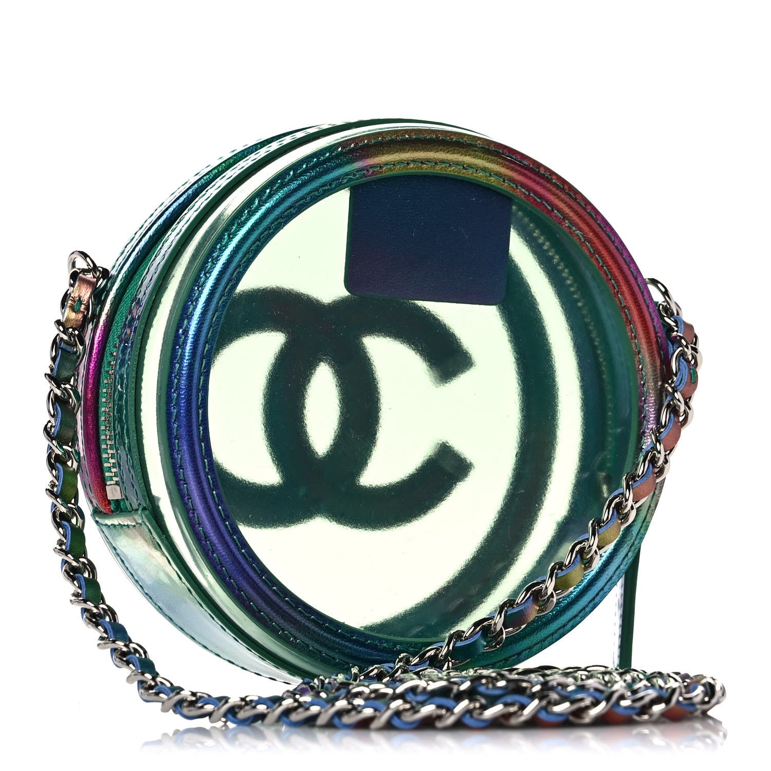 Chanel PVC Calfskin Lambskin Quilted Round Filigree Clutch With Chain Green 3 of 10