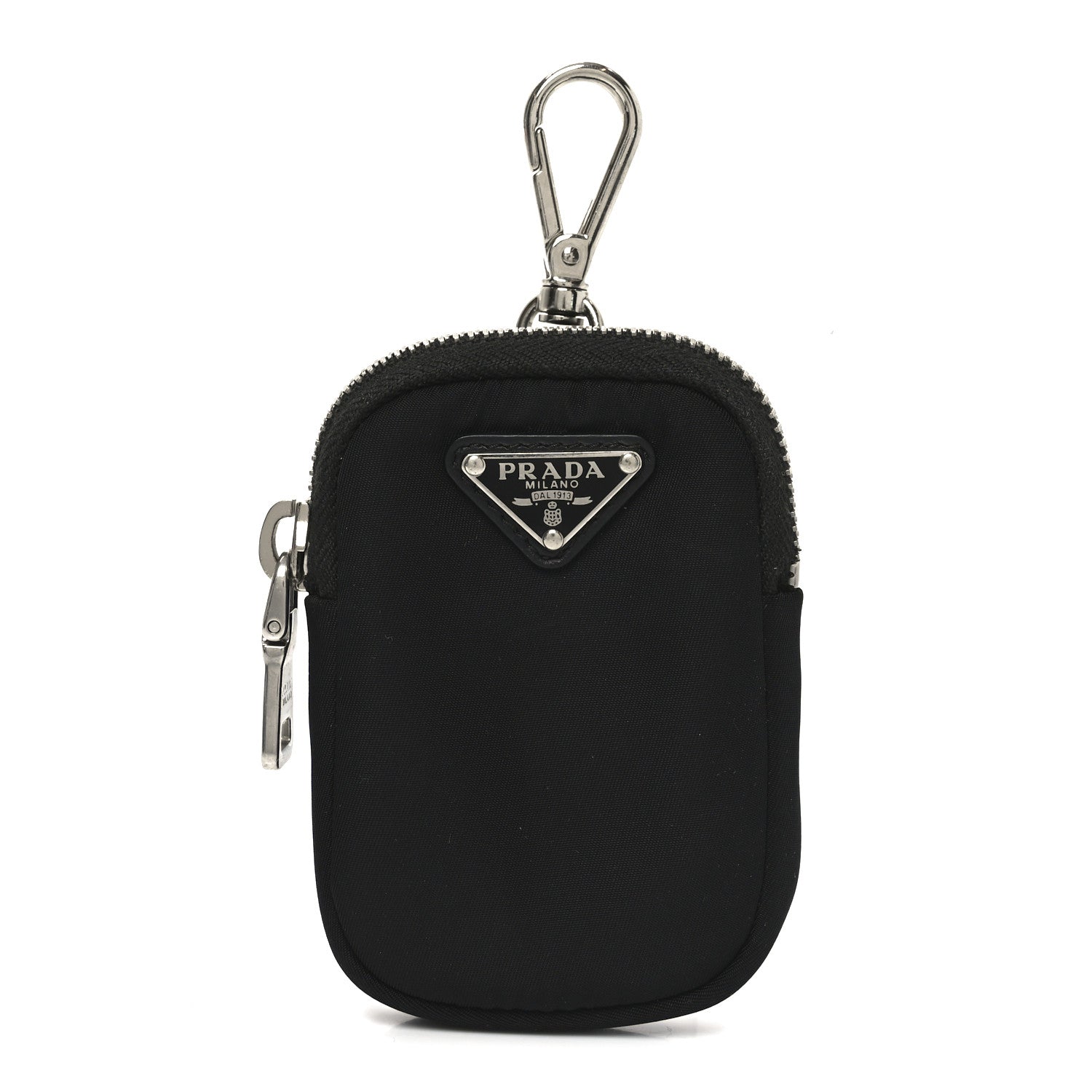 Prada Re-Nylon Pocket Triangle Padded Mini Key Chain Pouch Black 1 of 7