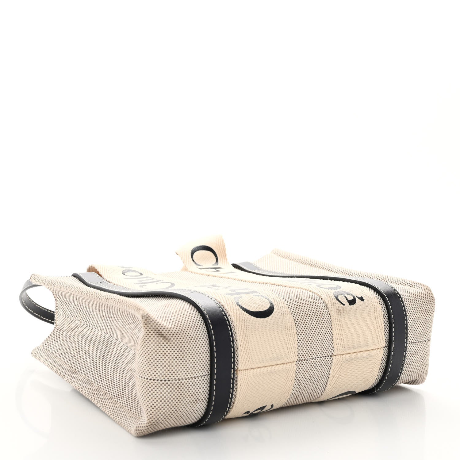 Chloe Cotton Calfskin Small Woody Ribbon Tote With Strap White Navy 4 of 10